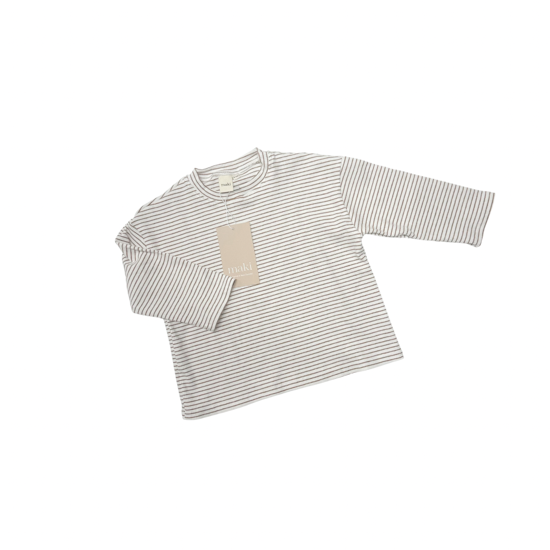 Ribbed Long Sleeve Tee - Caramel Stripe