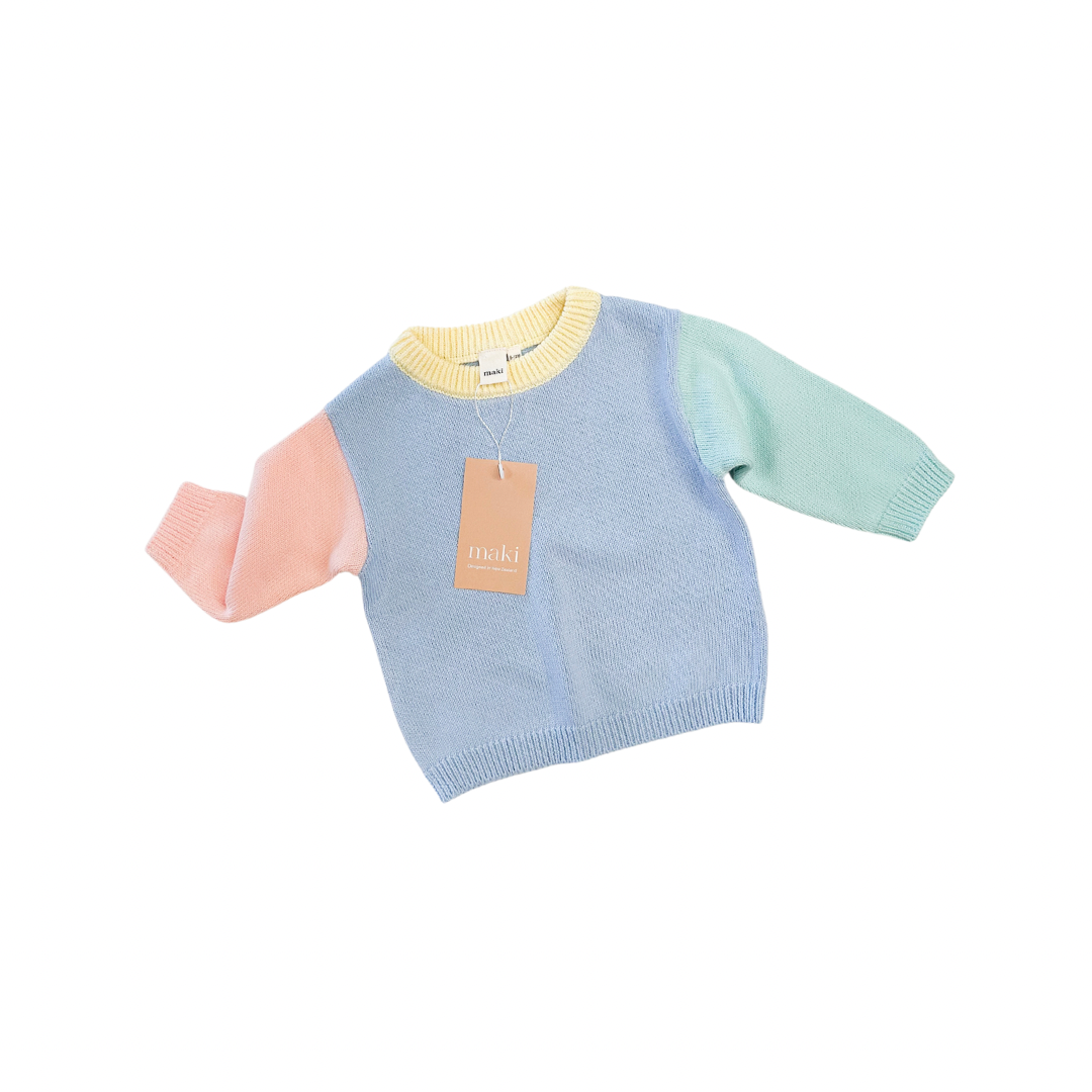 Knit Pullover and Matching Knit Pants Set - Pastel Colourblock