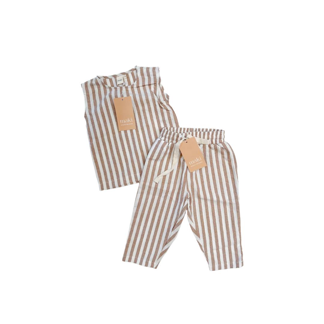 Linen Pant - Cocoa Stripe