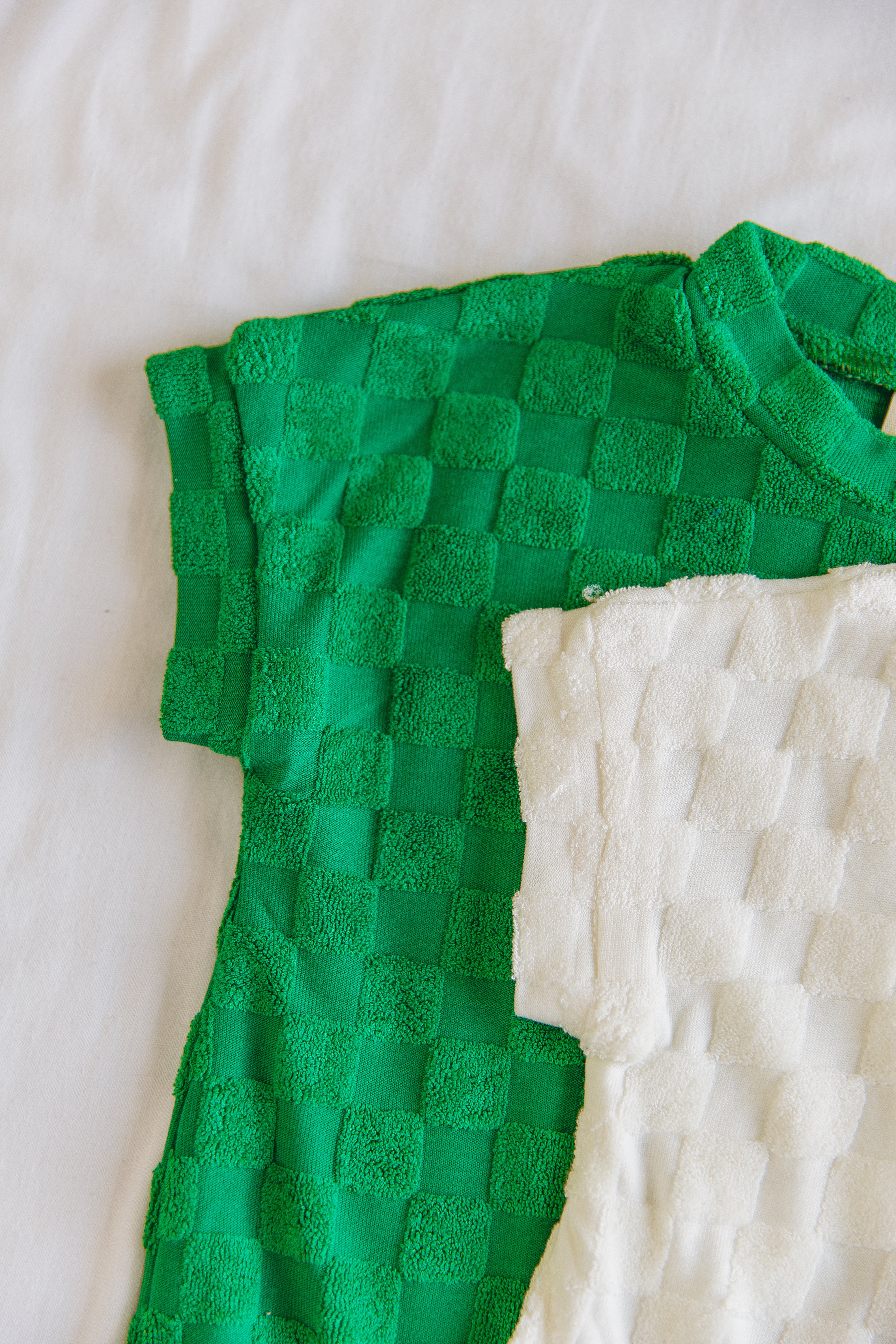 Terry Romper - Pine Chequerboard