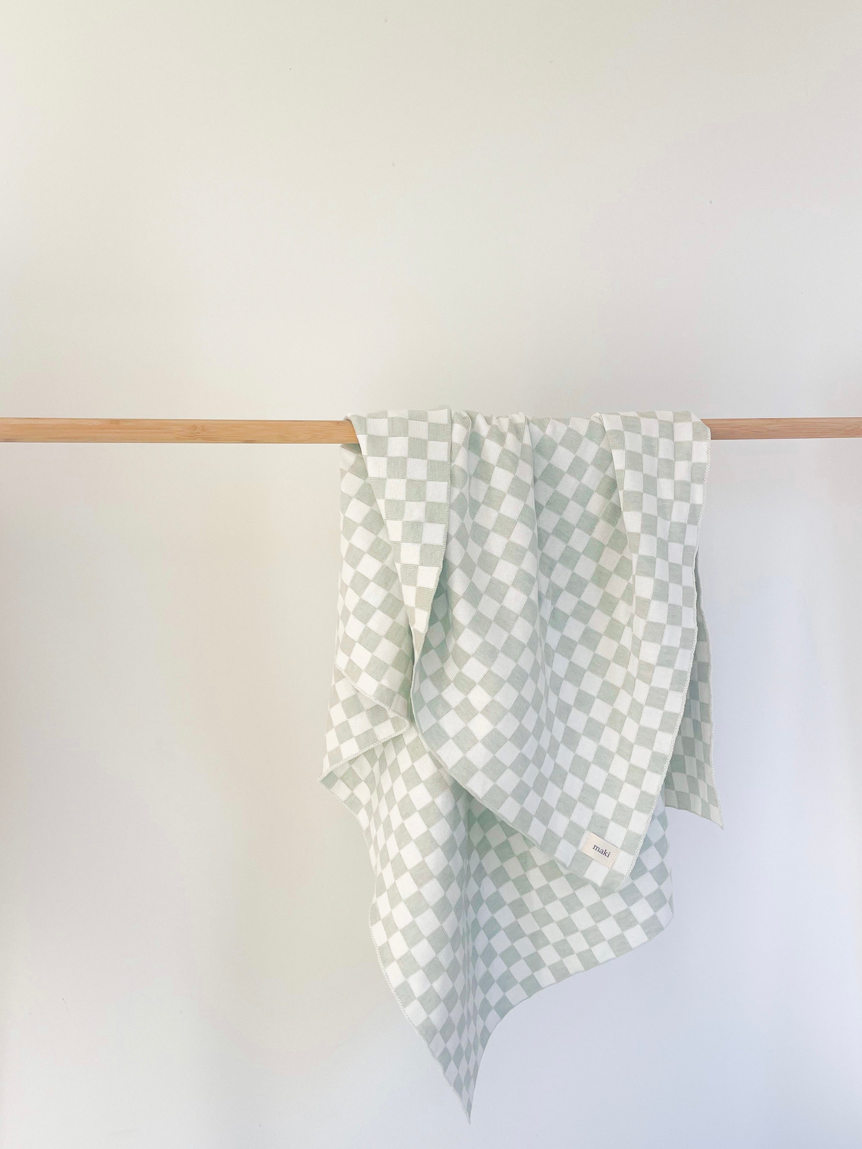 Knit Blanket - Sage/White Checkerboard