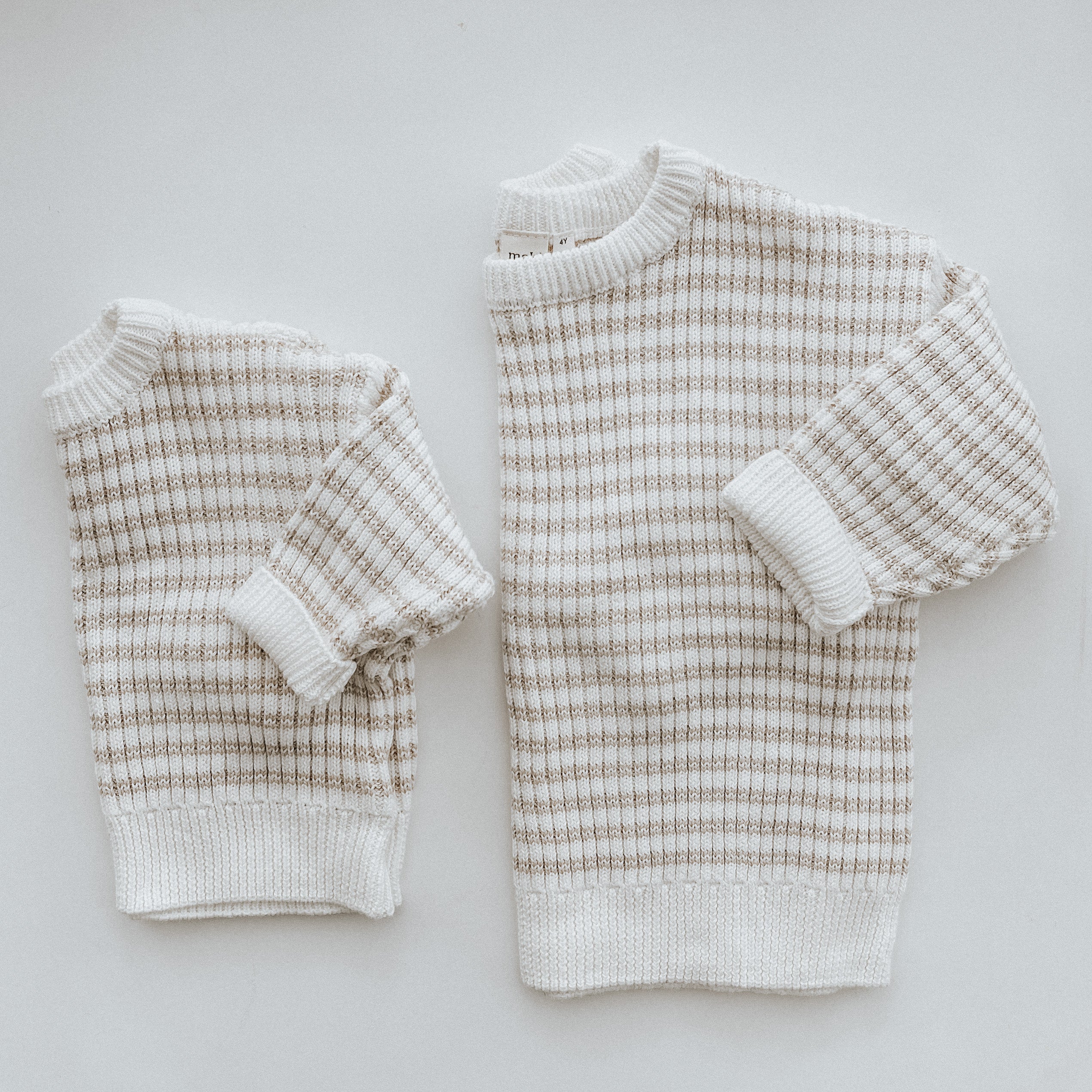 Ribbed Knit Sweater - Beige Stripe