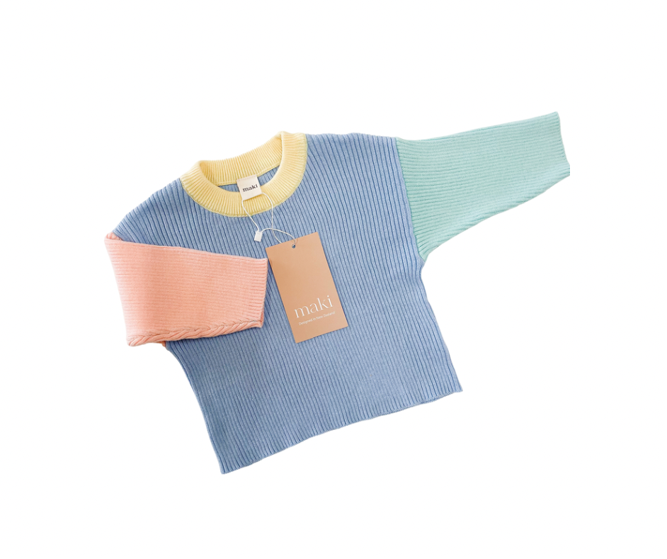 Ribbed Knit Pullover - Pastel Colourblock $45 down to $22.50 | maki