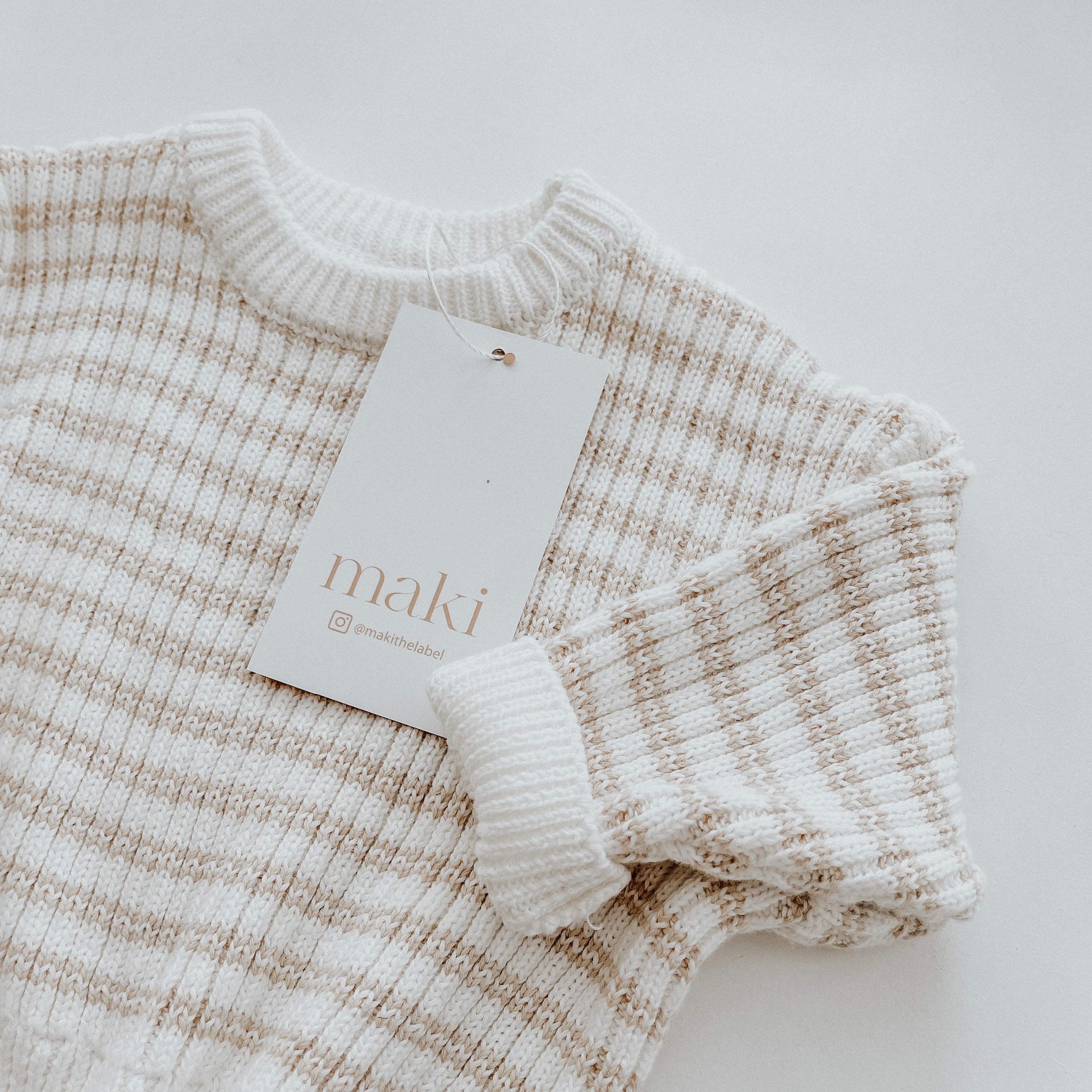 Ribbed Knit Sweater - Beige Stripe