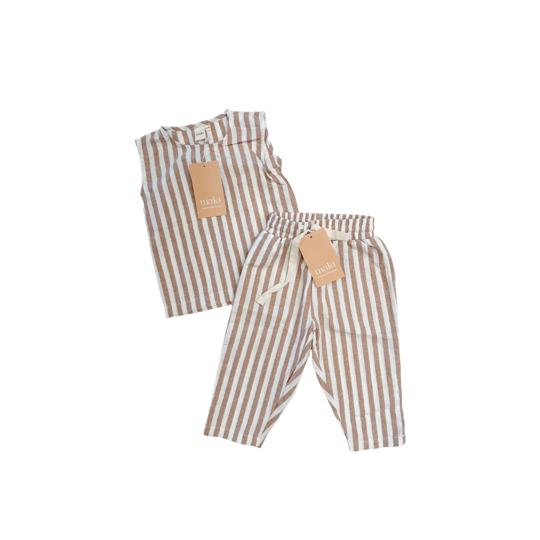 Linen Pant - Cocoa Stripe $50 down to $30