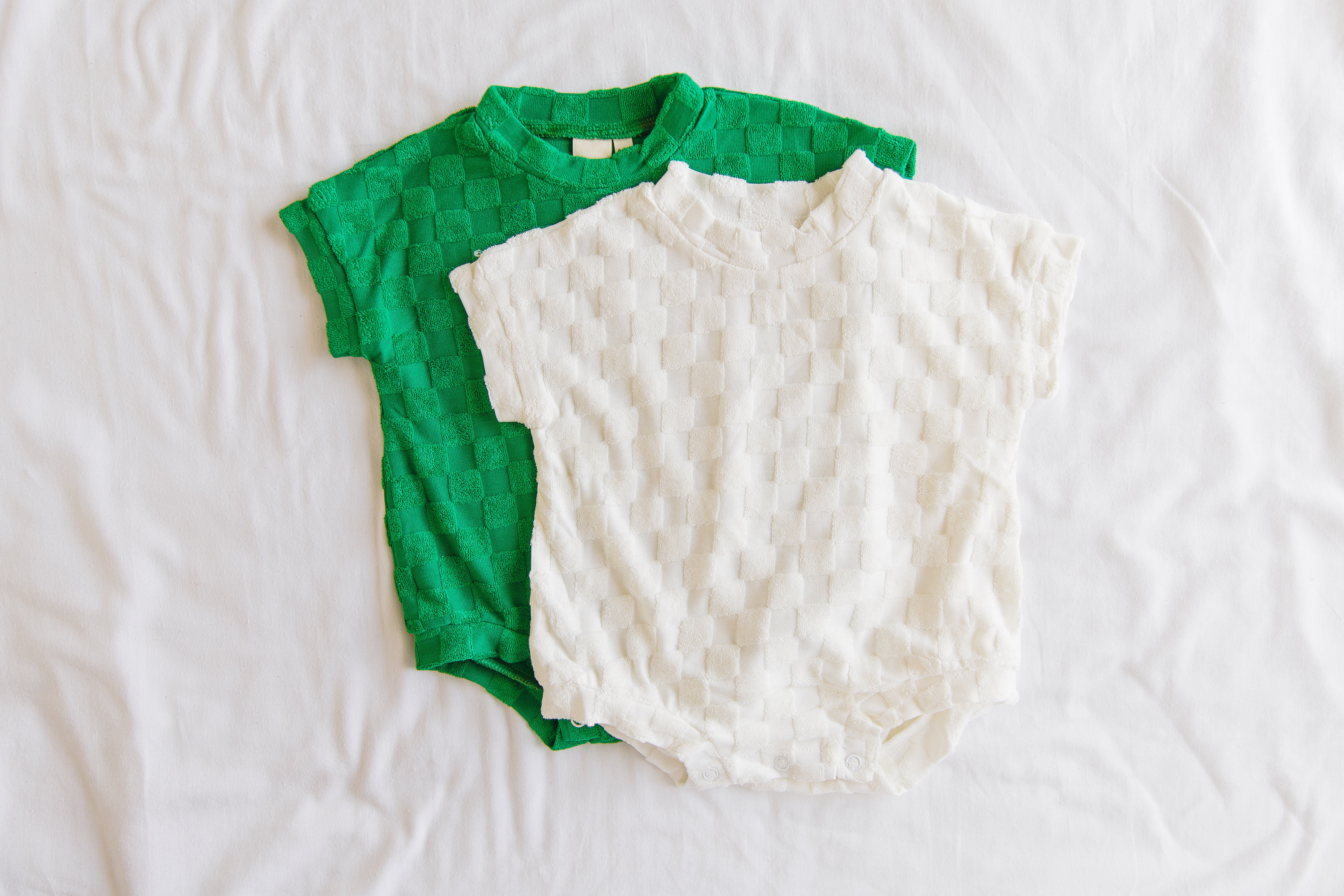 Terry Romper - Pine Chequerboard