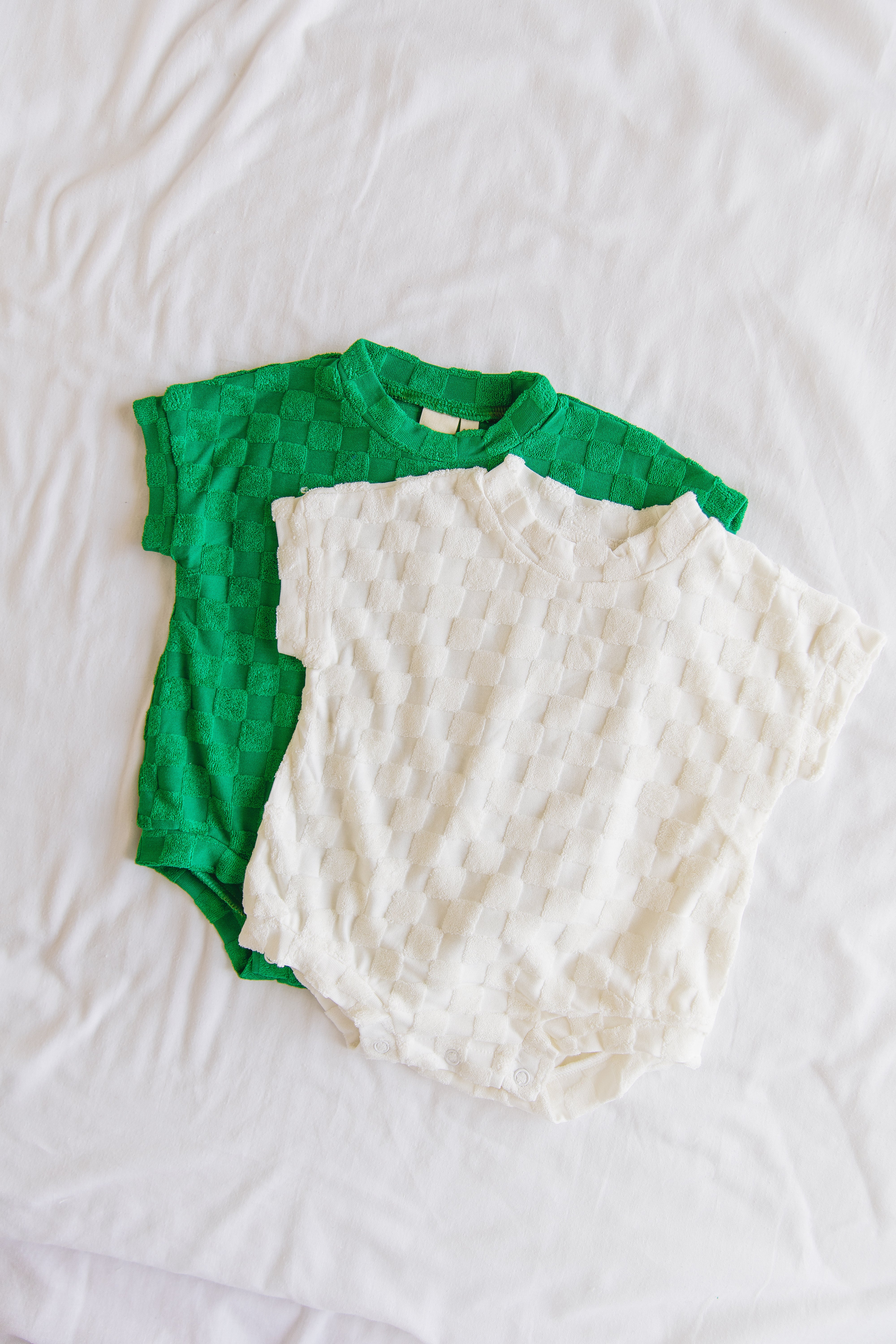 Terry Romper - Pine Chequerboard