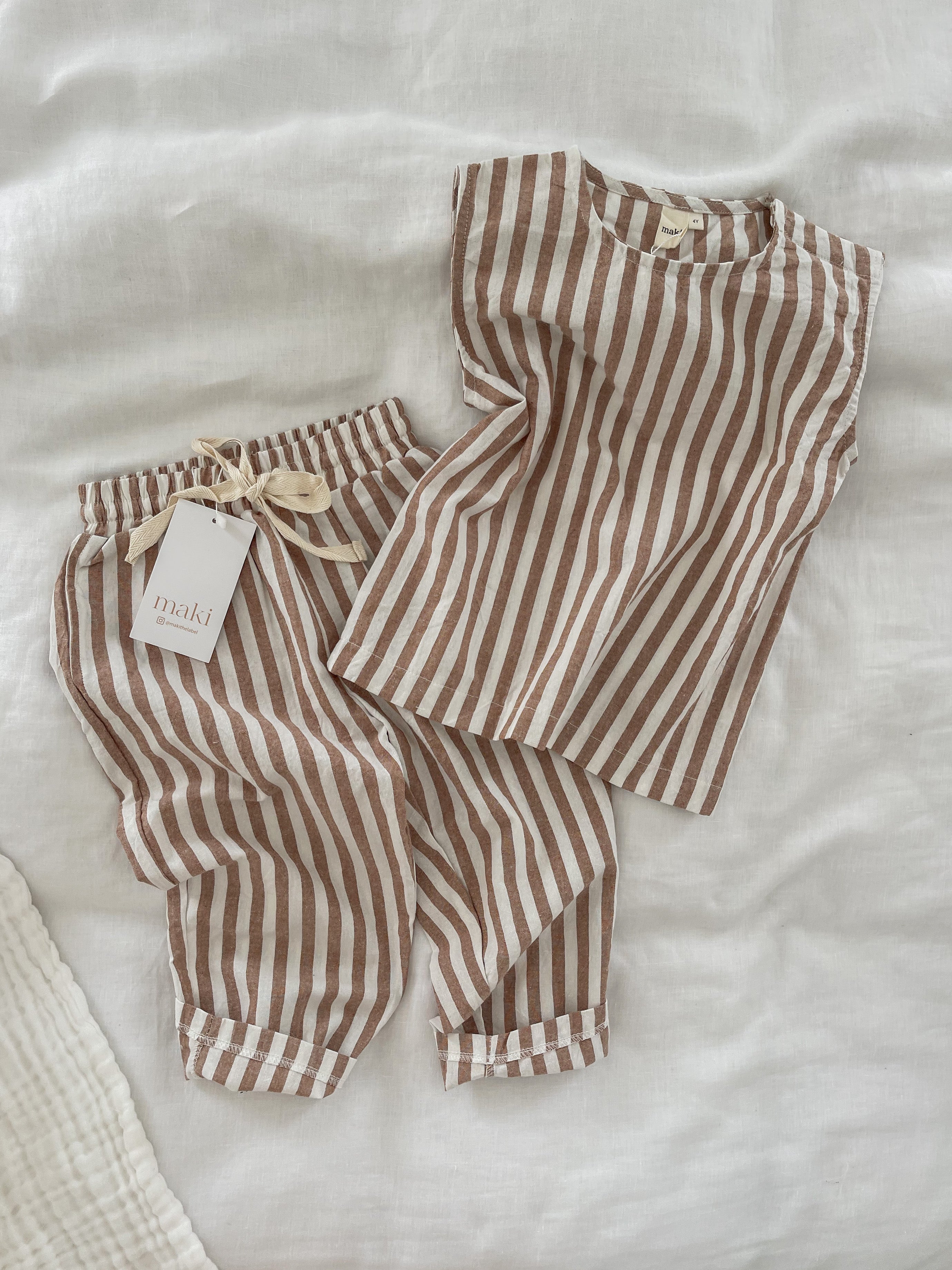 Linen Pant - Cocoa Stripe $50 down to $30