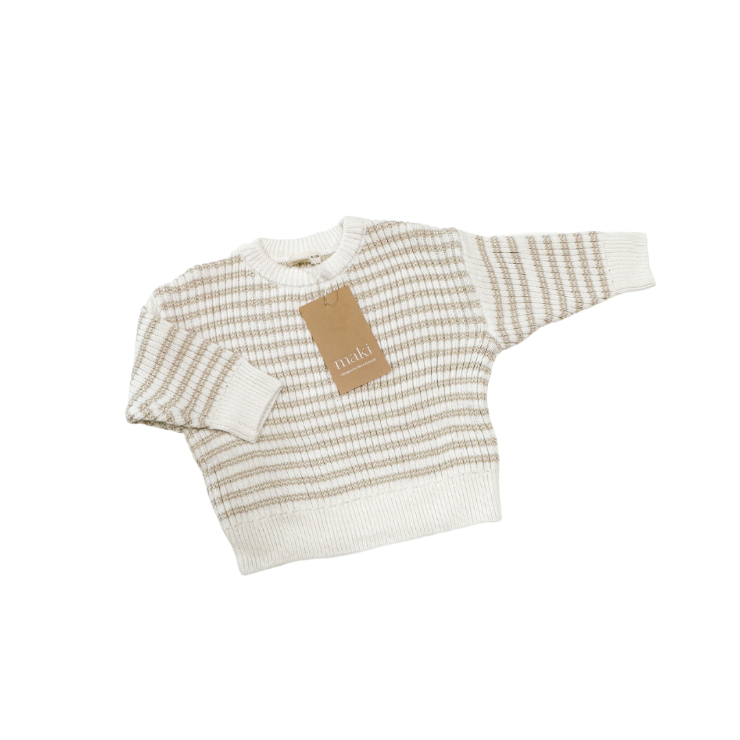 Ribbed Knit Sweater - Beige Stripe